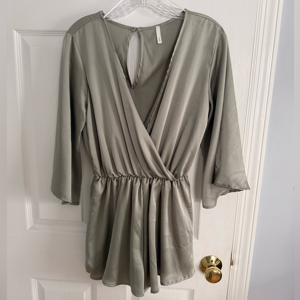 Sage brand. Sage green romper. Silk. Size small